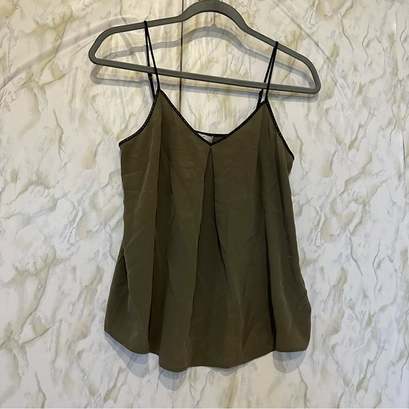 Joie x-small 100% silk tank top camisole olive green v-neck luxury fall neutral - Picture 2 of 7